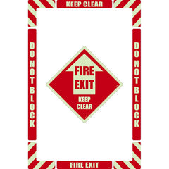 NMC - Adhesive Backed Floor Signs; Message Type: Accident Prevention ; Graphic Type: Arrow ; Message or Graphic: Message & Graphic ; Legend: Fire Exit Keep Clear ; Color: Red on Glow ; Special Color Properties: Glow-In-The-Dark - Exact Industrial Supply