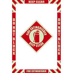 NMC - Adhesive Backed Floor Signs; Message Type: Accident Prevention ; Graphic Type: Fire Extinguisher ; Message or Graphic: Message & Graphic ; Legend: Fire Extinguisher Keep Clear ; Color: Red on Glow ; Special Color Properties: Glow-In-The-Dark - Exact Industrial Supply