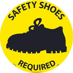 NMC - Adhesive Backed Floor Signs; Message Type: Accident Prevention ; Graphic Type: Shoe ; Message or Graphic: Message & Graphic ; Legend: Safety Shoes Required ; Color: Yellow; Black ; Special Color Properties: No Special Properties - Exact Industrial Supply