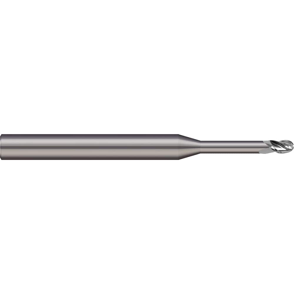 Ball End Mill: 0.09″ Dia, 0.125″ LOC, 2 Flute, Solid Carbide 1-1/2″ OAL, 1/8″ Shank Dia, 20 ° Helix, Uncoated, Single End