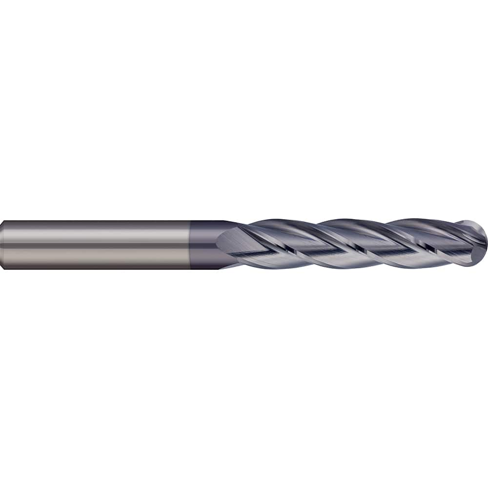 Ball End Mill: 0.4724″ Dia, 1.9685″ LOC, 3 Flute, Solid Carbide 100 mm OAL, 12 mm Shank Dia, 30 ° Helix, AlTiN Coated, Single End