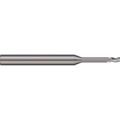 Corner Radius End Mill: 0.06″ Dia, 0.09″ LOC, 0.005″ Radius, 3 Flutes, Solid Carbide 1-1/2″ OAL, 1/8″ Shank Dia, 20 ° Helix, Bright/Uncoated, Corner Radius End