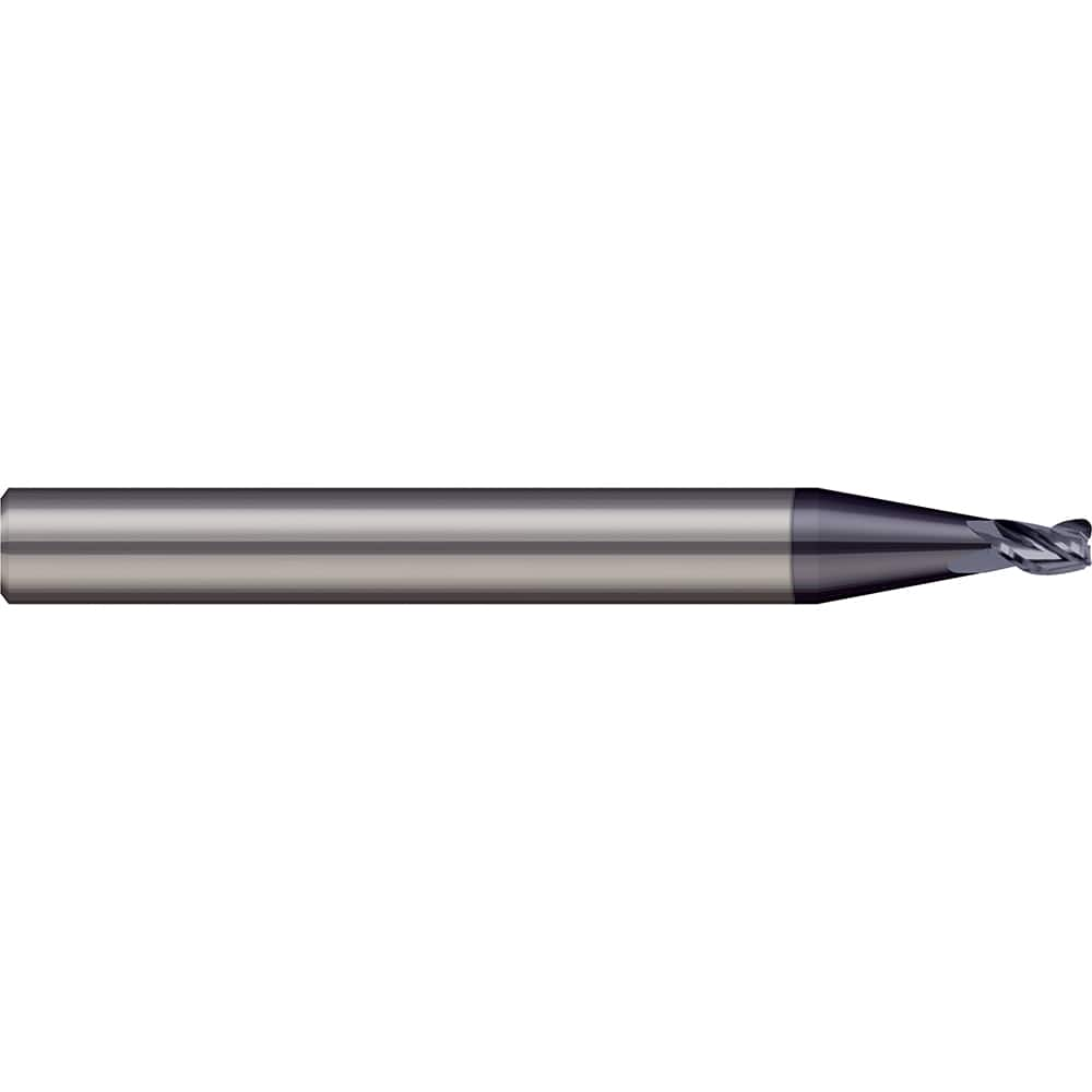 Corner Radius End Mill: 0.0469″ Dia, 0.071″ LOC, 0.005″ Radius, 2 Flutes, Solid Carbide 1-1/2″ OAL, 1/8″ Shank Dia, 20 ° Helix, nACRo Coated, Corner Radius End