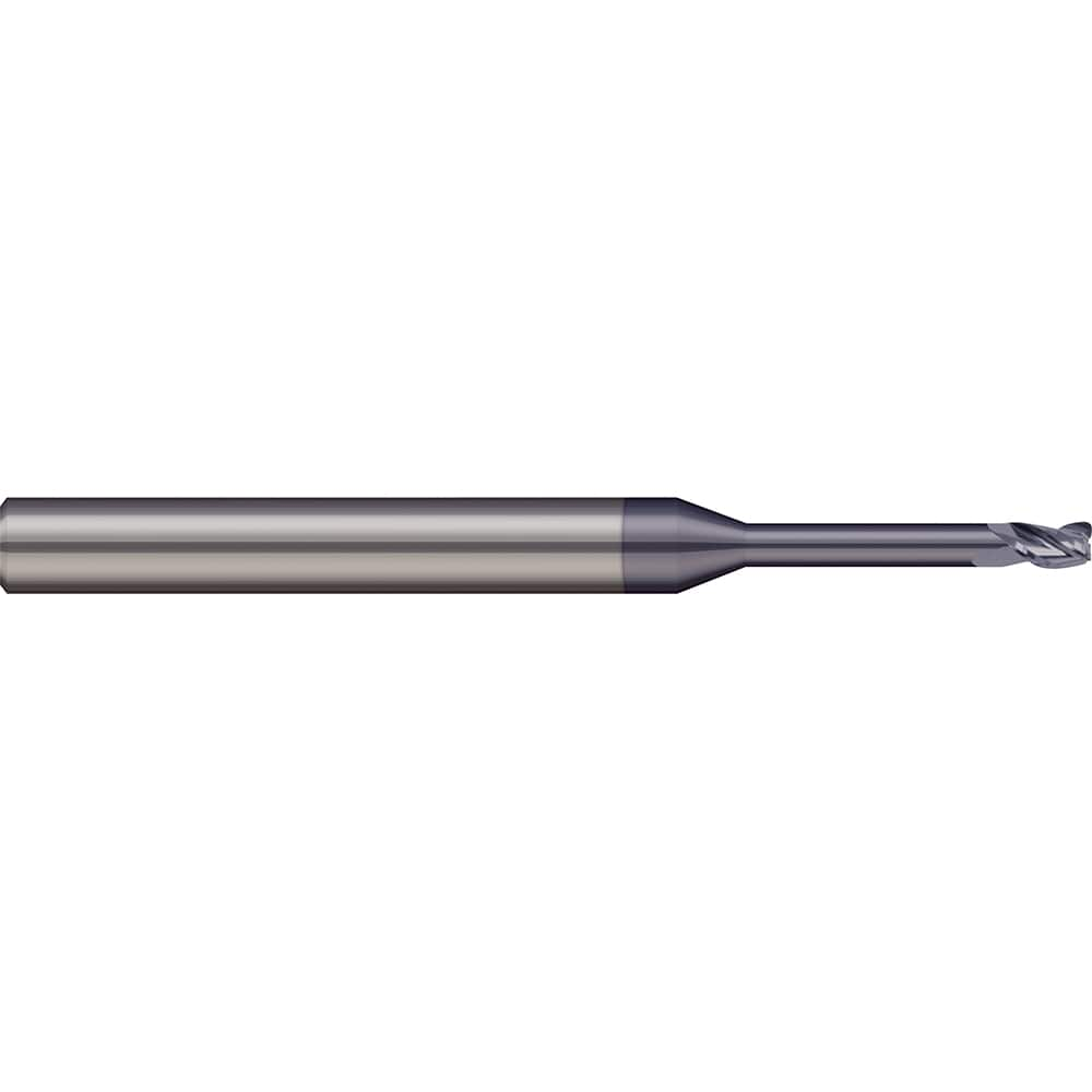 Corner Radius End Mill: 0.075″ Dia, 0.113″ LOC, 0.01″ Radius, 2 Flutes, Solid Carbide 2″ OAL, 1/8″ Shank Dia, 20 ° Helix, nACRo Coated, Corner Radius End