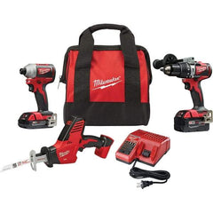 Milwaukee Tool - 18 Volt Cordless Tool Combination Kit - Includes Brushless Compact Hammer Drill, Brushless 1/4" Impact Driver & Hackzall Reciprocating Saw, Lithium-Ion Battery Included - All Tool & Supply