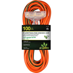 GoGreen Power - Power Cords; Cord Type: Extension Cord ; Overall Length (Feet): 100 ; Cord Color: Orange ; Amperage: 15 ; Voltage: 125 ; Wire Gauge/Number of Conductors: 14/3 - Exact Industrial Supply