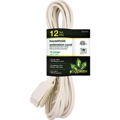 GoGreen Power - Power Cords; Cord Type: Replacement Cord ; Overall Length (Feet): 12 ; Cord Color: White ; Amperage: 13 ; Voltage: 125 ; Wire Gauge/Number of Conductors: 16/2 - Exact Industrial Supply