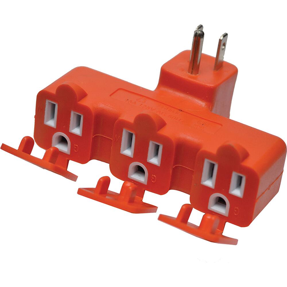 GoGreen Power - Electrical Outlet Adapters; Adapter Type: Wall Tap ; Amperage: 15 ; Voltage: 125 ; Number of Outlets: 3 ; Adapter Color: Orange ; Adapter Overall Length (Decimal Inch): 2-1/2 - Exact Industrial Supply