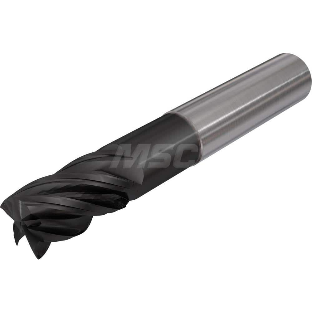 Square End Mill: 1/2'' Dia, 7/8'' LOC, 1/2'' Shank Dia, 4'' OAL, 4 Flutes, Solid Carbide Single End, TiAlCN Finish, Spiral Flute, 38 ° Helix, Mfr Grade Submicron Grain, Centercutting, RH Cut, RH Flute