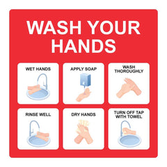 Ability One - Safety Signs; Message Type: Warning & Safety Reminder Signs ; Message or Graphic: Wash Your Hands Instructions ; Sign Header: Wash Your Hands! ; Legend: Wash Your Hands Instructions ; Language: English ; Material: PVC - Exact Industrial Supply