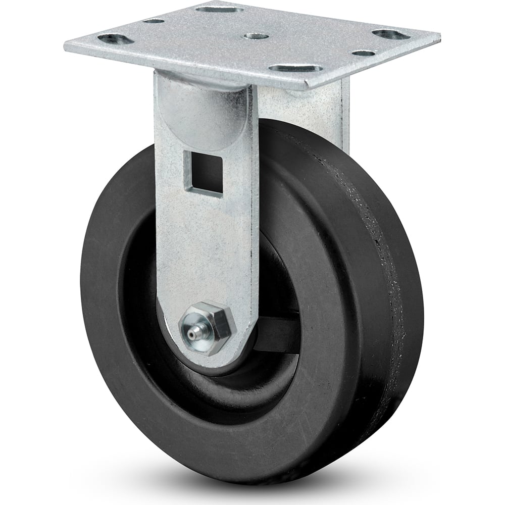 Rigid Top Plate Caster: Phenolic, 8″ Wheel Dia, 2″ Wheel Width, 1,250 lb Capacity, 9-1/2″ OAH Phenolic, 1,100 Lb Capacity, Roller Bearing, 4 x 4-1/2″ Plate