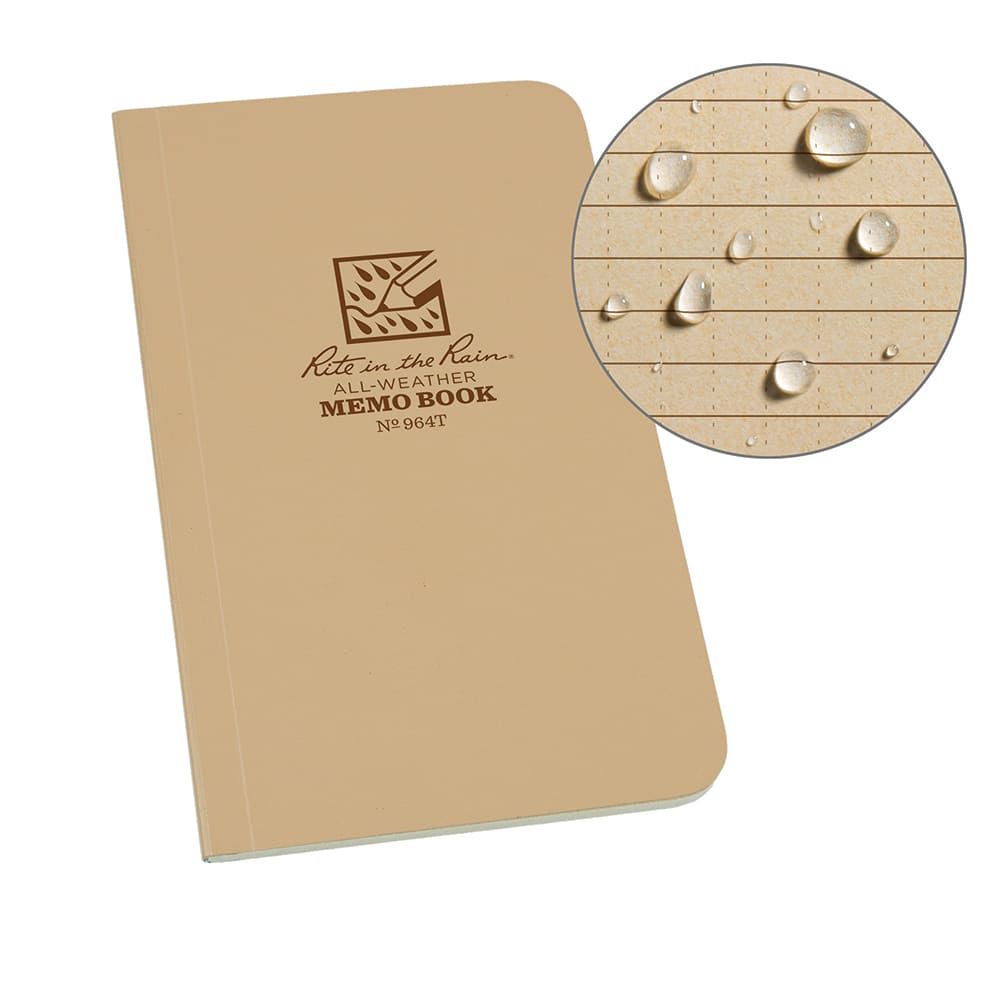 Rite in the Rain - Note Pads, Writing Pads & Notebooks; Writing Pads & Notebook Type: Notebook ; Size: 3-1/2 x 6 ; Number of Sheets: 60 ; Color: Coyote ; Additional Information: Weatherproof - Exact Industrial Supply