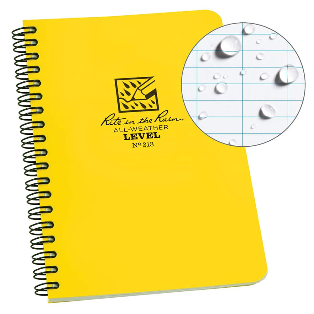 Rite in the Rain - Note Pads, Writing Pads & Notebooks; Writing Pads & Notebook Type: Spiral Bound Notebook ; Size: 5 x 7 ; Number of Sheets: 32 ; Color: Yellow ; Additional Information: Weatherproof - Exact Industrial Supply