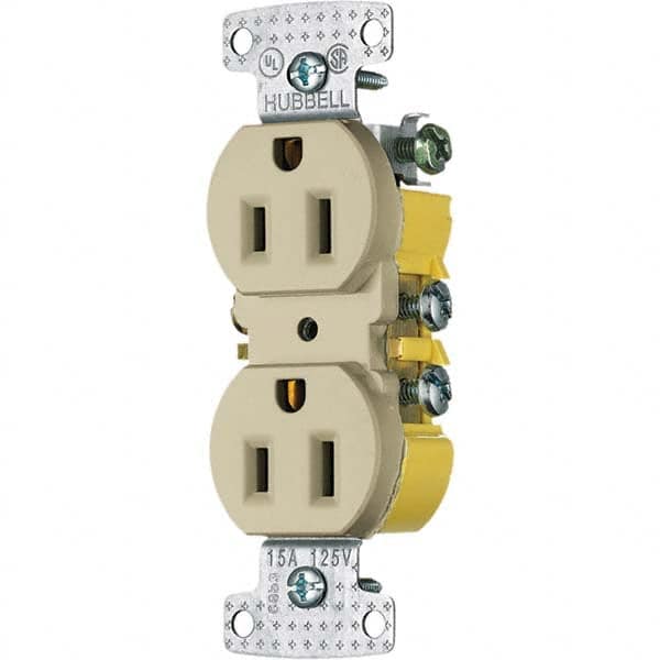 Hubbell Wiring Device-Kellems - 125V 15A NEMA 5-15R Residential Grade Ivory Straight Blade Duplex Receptacle - All Tool & Supply