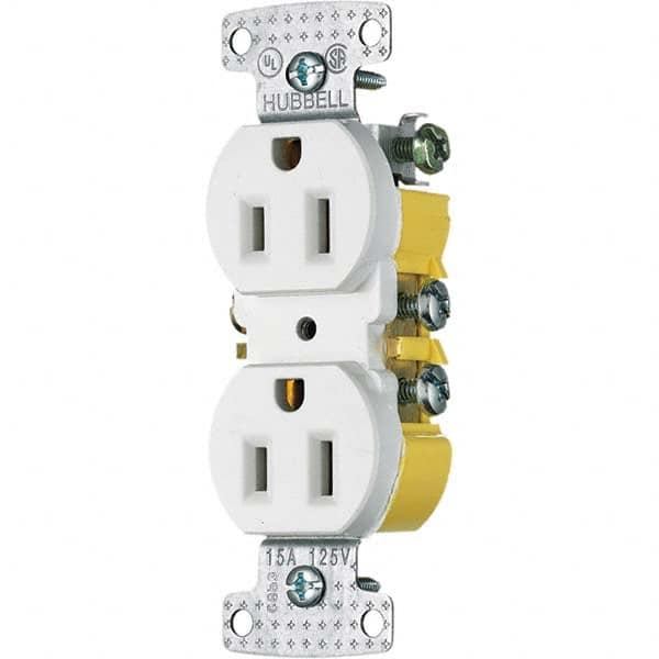 Hubbell Wiring Device-Kellems - 125V 15A NEMA 5-15R Residential Grade White Straight Blade Duplex Receptacle - All Tool & Supply