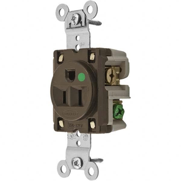 Hubbell Wiring Device-Kellems - 125V 15A NEMA 5-15R Hospital Grade Brown Straight Blade Single Receptacle - All Tool & Supply