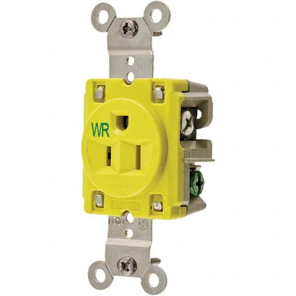 Hubbell Wiring Device-Kellems - 125V 15A NEMA 5-15R Industrial Grade Yellow Straight Blade Single Receptacle - All Tool & Supply