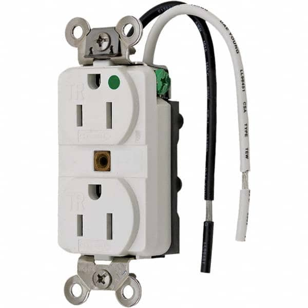 Hubbell Wiring Device-Kellems - 125V 15A NEMA 5-15R Hospital Grade White Straight Blade Duplex Receptacle - All Tool & Supply