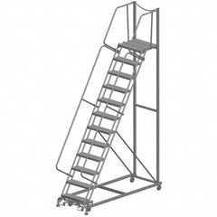 Steel Rolling Ladder: 11 Step Heavy-Duty Grating Tread