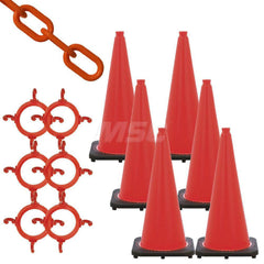 Barrier Rope & Chain; Type: Traffic Cone & Chain Kit; Material: Plastic; Color: Traffic Orange; Rope/Chain Material: Plastic; Hook Fitting Material: None; Snap End Material: None; Color: Traffic Orange; Length (Feet): 50.00; 50.000; Overall Length: 50.00