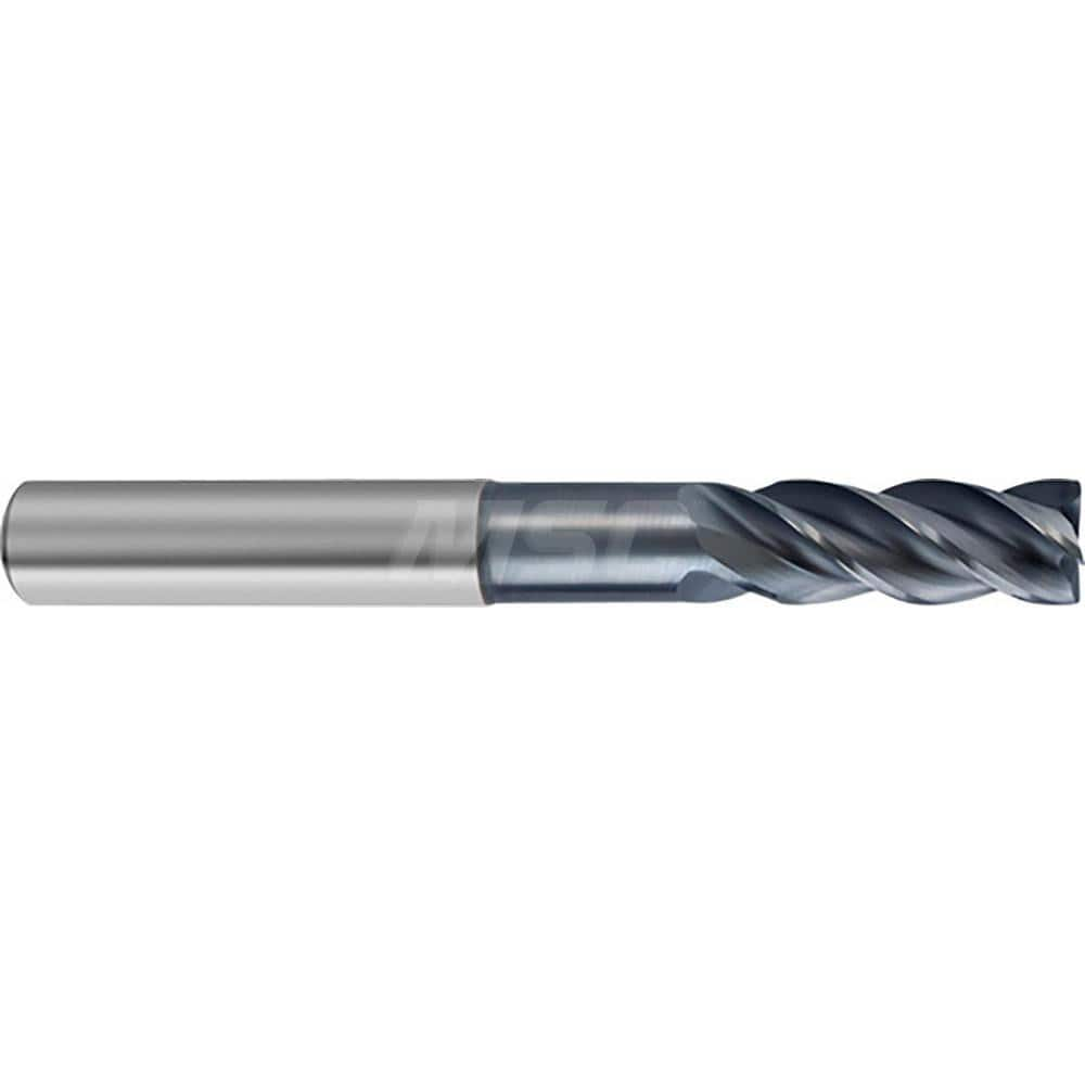 Square End Mill: 1/4'' Dia, 3/4'' LOC, 1/4'' Shank Dia, 3'' OAL, 4 Flutes, Solid Carbide Single End, AlCrN Finish, Helical Flute, Variable Helix, Centercutting, RH Cut, RH Flute, Series 6485