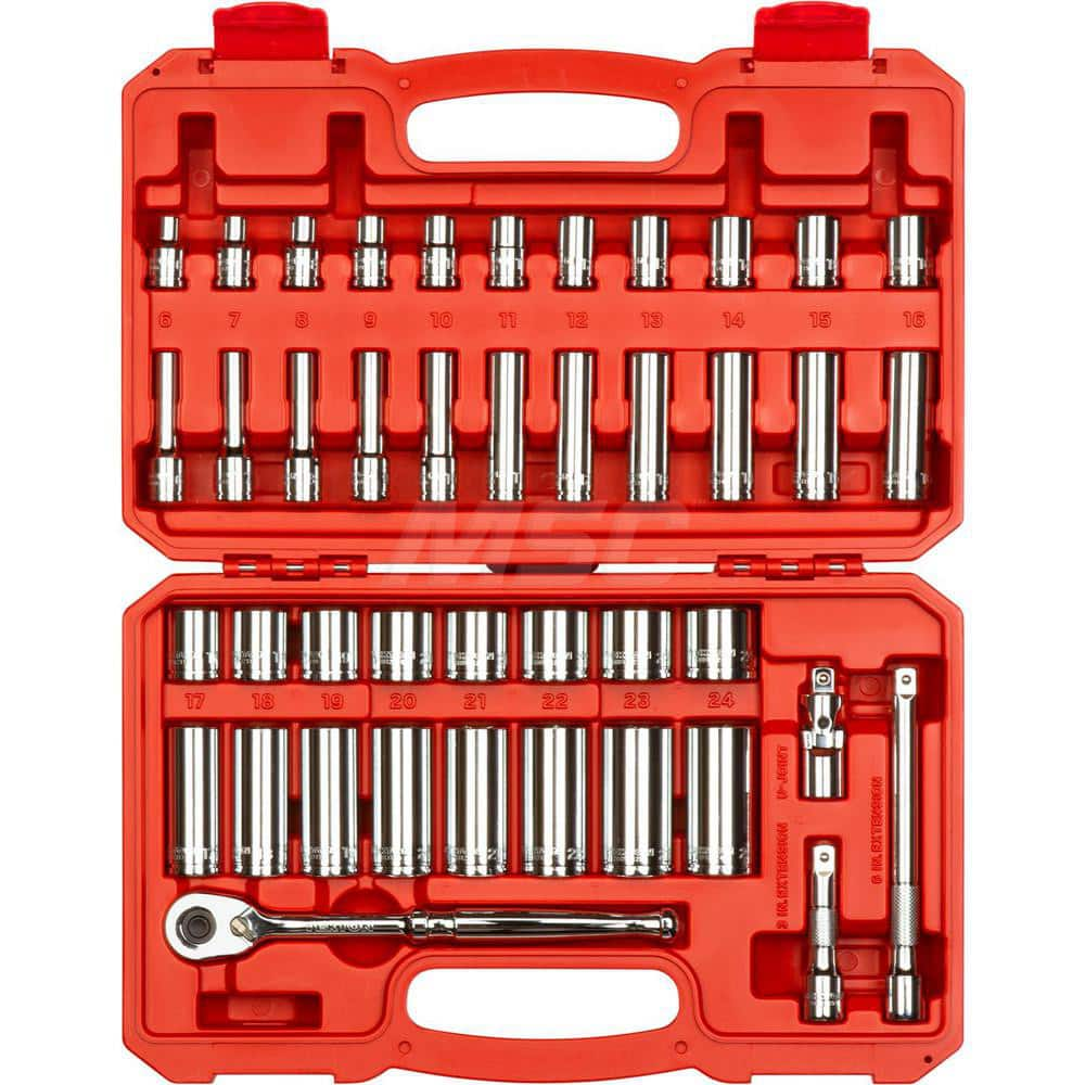 Socket Set: 3/8″ Drive 6 to 24 mm Socket, 6 Point