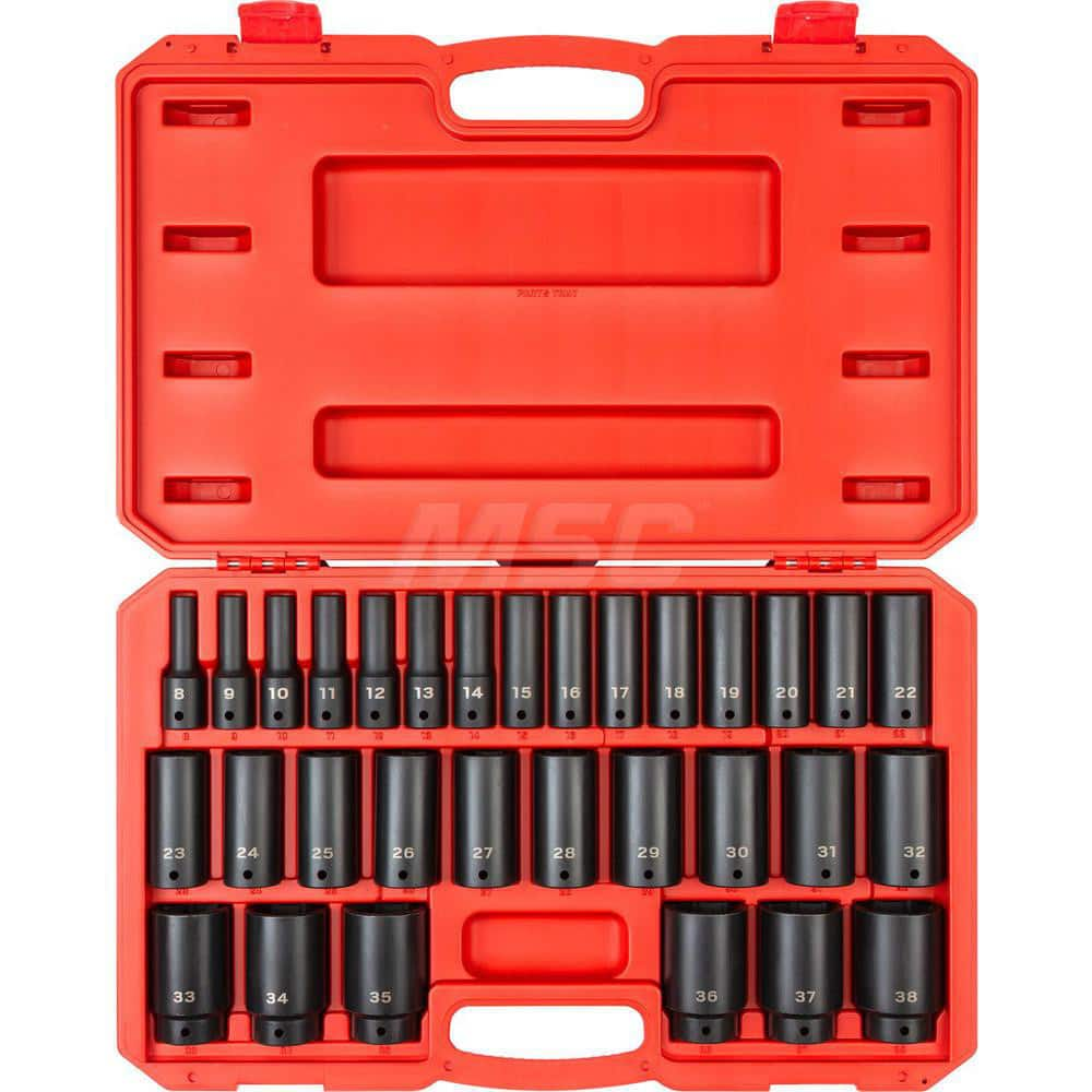 Socket Set: 1/2″ Drive 8 to 38 mm Socket, 6 Point