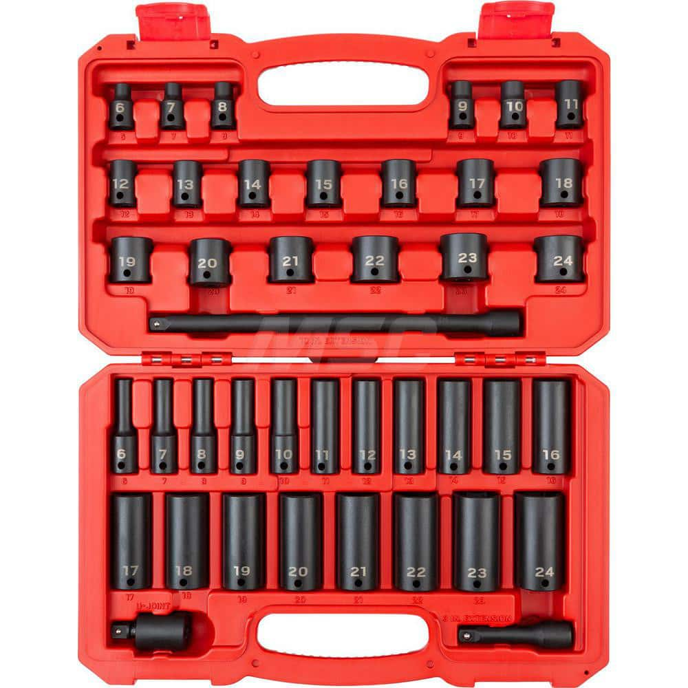 Socket Set: 3/8″ Drive 6 to 24 mm Socket, 6 Point