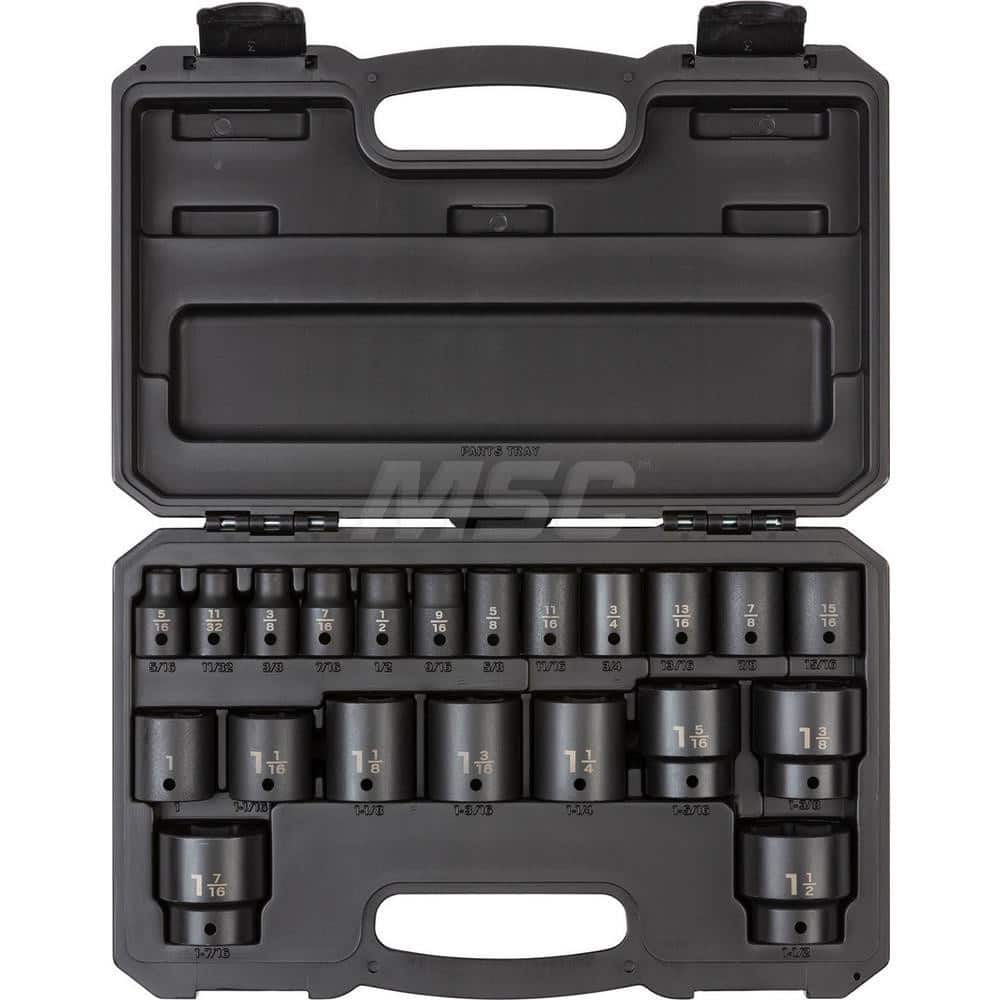 Socket Set: 1/2″ Drive 5/16 to 1-1/2″ Socket, 6 Point