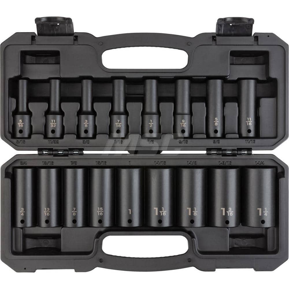 Socket Set: 1/2″ Drive 5/16 to 1-1/4″ Socket, 6 Point