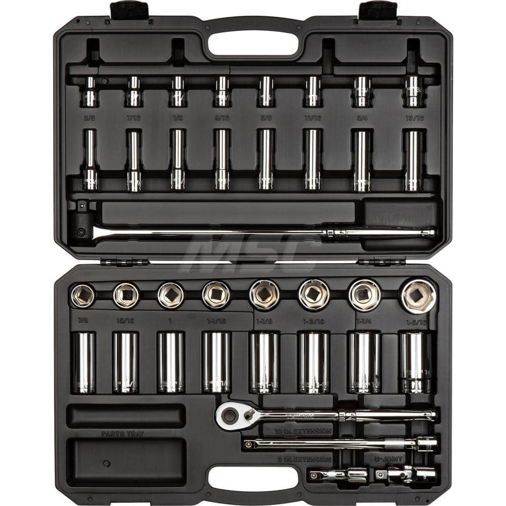 Socket Set: 1/2″ Drive 3/8 to 1-5/16″ Socket, 6 Point