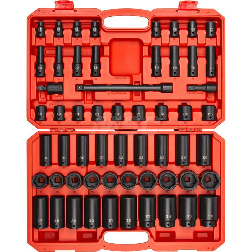 Socket Set: 1/2″ Drive 10 to 36 mm Socket, 6 Point