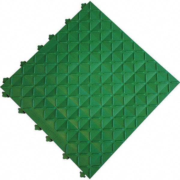 Ergo Advantage - 18" Long x 18" Wide x 1" Thick, Anti-Fatigue Modular Matting Anti-Fatigue Flooring - 2 Interlocking Sides, Green, For Dry Areas - All Tool & Supply