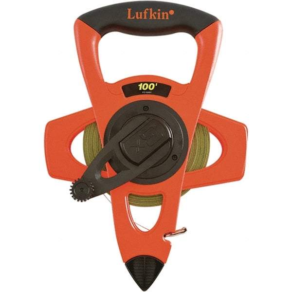 Lufkin - 200' x 1/2" Yellow Steel Blade Tape Measure - 1, 1/10 & 1/100" Graduation, Inch Graduation Style, Orange/Black Vinyl Clad Steel Case - All Tool & Supply