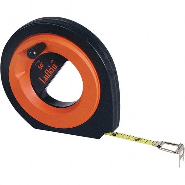 Lufkin - 164' x 3/8" Yellow Steel Blade Tape Measure - 1/8" Graduation, Inch/Metric Graduation Style, Orange/Black ABS Plastic Case - All Tool & Supply