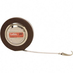 Lufkin - 20' x 3/8" White Steel Blade Tape Measure - 1, 1/10 & 1/100" Graduation, Inch Graduation Style, Brown Vinyl Clad Steel Case - All Tool & Supply