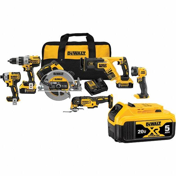 DeWALT - 20 Volt Cordless Tool Combination Kit - Includes 1/2" Brushless Hammerdrill, 1/4" Brushless Impact Driver, Brushless Reciprocating Saw, 7-1/2" Brushless Circular Saw, Oscillating Tool & LED Worklight, Lithium-Ion Battery Included - All Tool & Supply