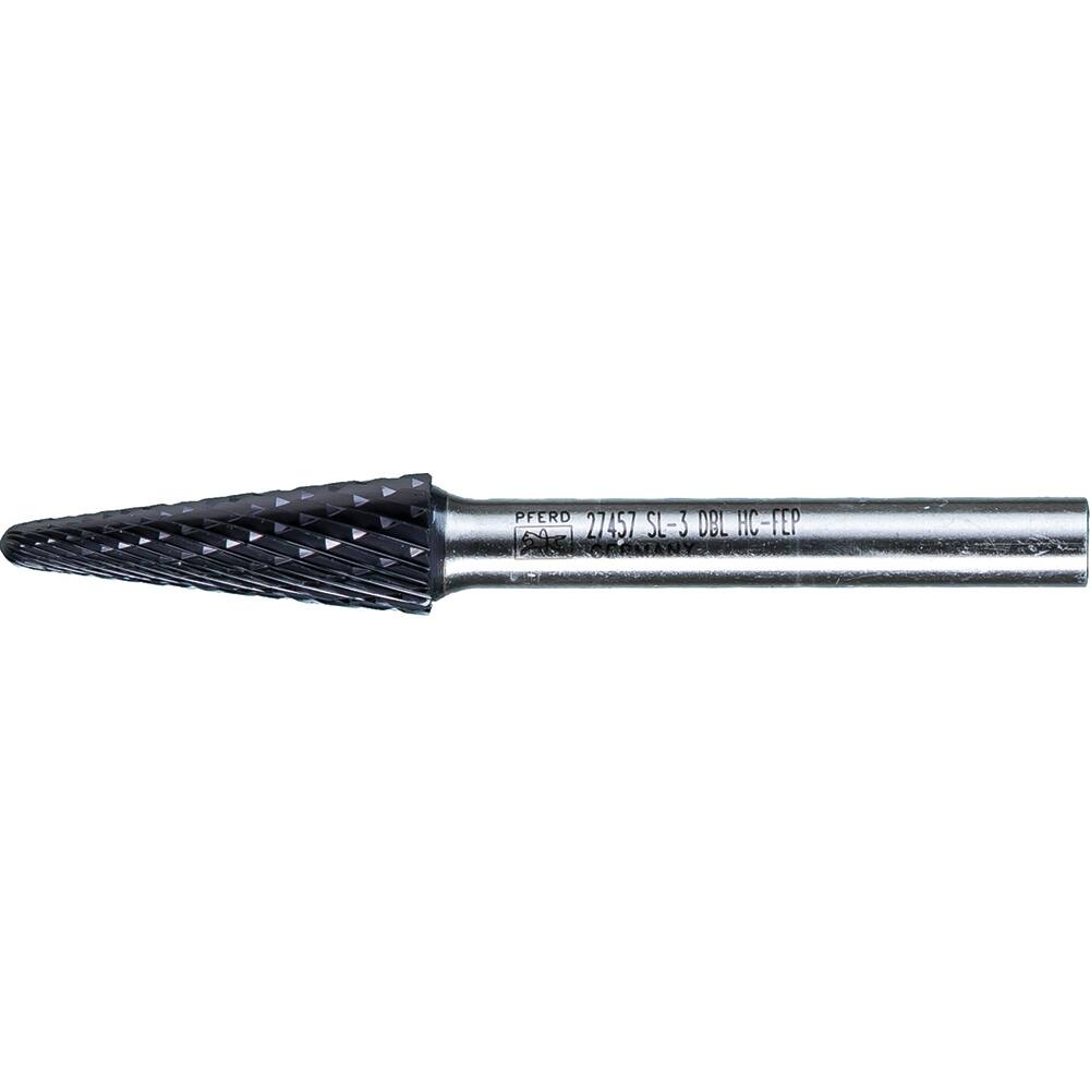 PFERD - SL-3, 3/8" Cut Diam, 1/4" Shank Diam, Carbide Double Cut Taper with Radius End Burr - Exact Industrial Supply