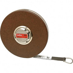 Lufkin - 100' x 5/8" White Fiberglass Blade Tape Measure - 1/10' Graduation, Inch Graduation Style, Brown Vinyl Clad Steel Case - All Tool & Supply