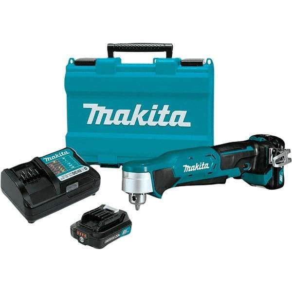 Makita - 12 Volt 3/8" Chuck Right Angle Handle Cordless Drill - 0-1100 RPM, Keyless Chuck, Reversible, 2 Lithium-Ion Batteries Included - All Tool & Supply