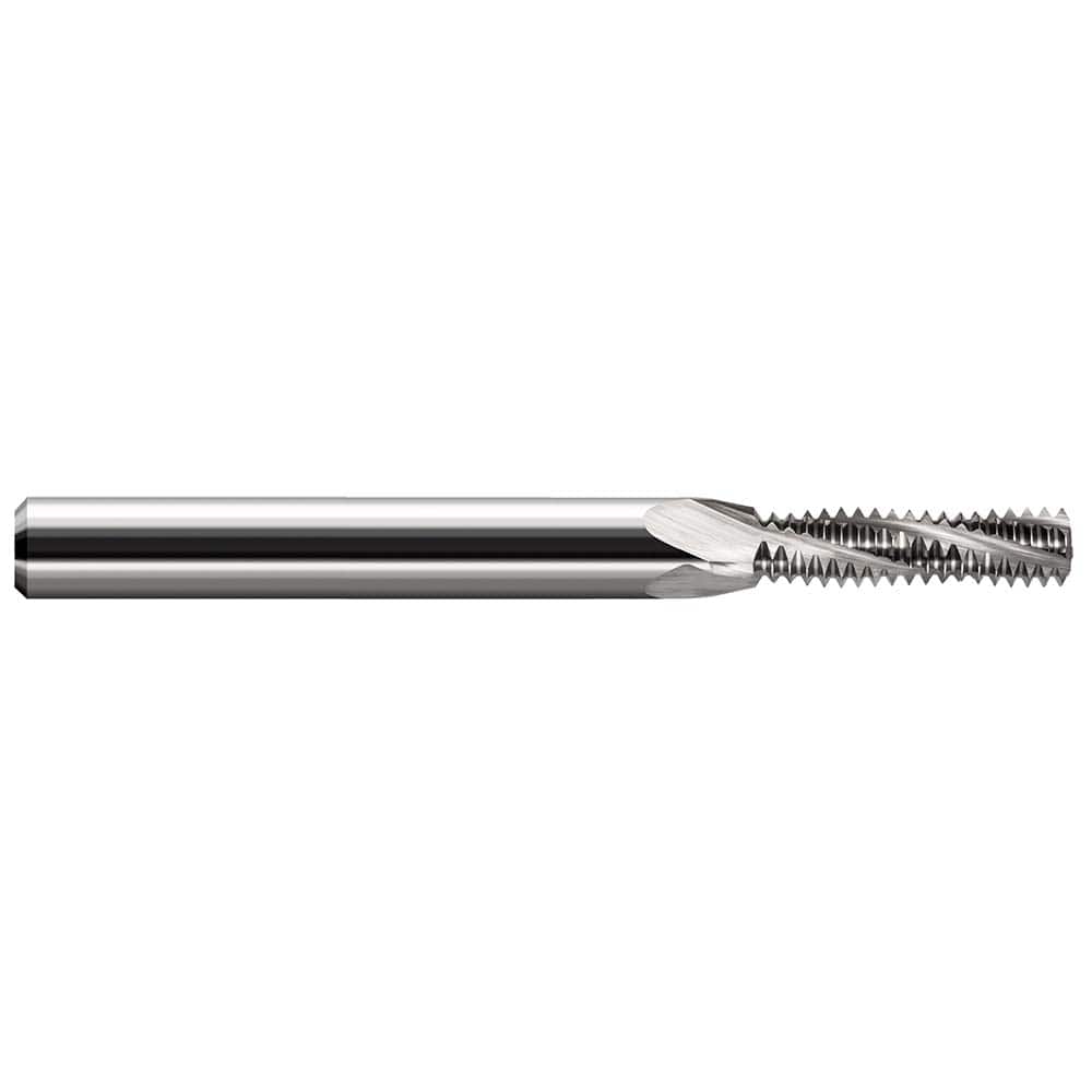 Helical Flute Thread Mill: 1/2-13, Internal, 4 Flute, 1/2″ Shank Dia, Solid Carbide 13 TPI, 0.4″ Cut Dia, 1.308″ LOC, 3.5″ OAL, Bright/Uncoated