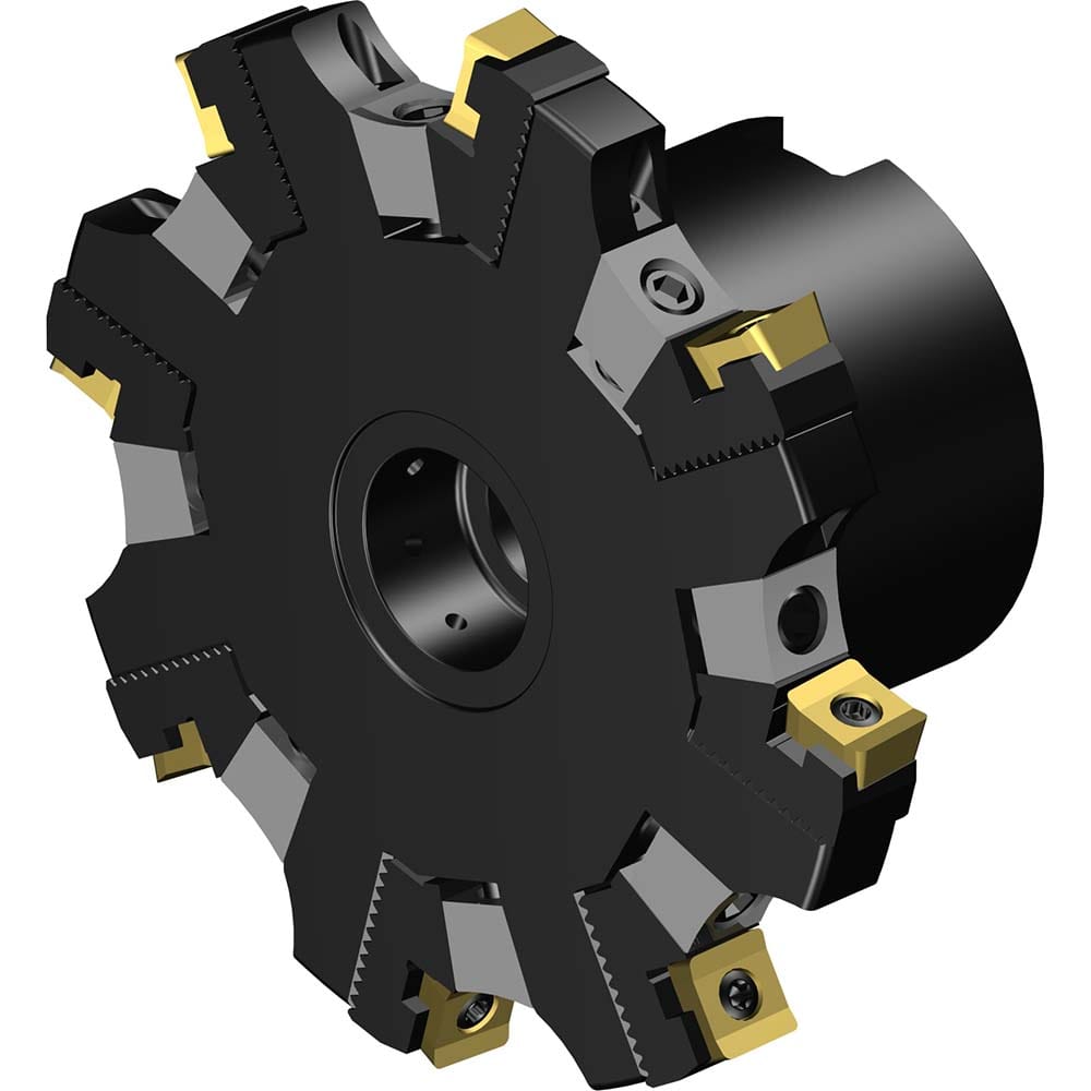 Indexable Slotting Cutter: 100 mm Cutter Dia, Arbor Hole Connection, 7.6 mm Depth of Cut, 27 mm Hole, Right Hand Cut Screw & Clamp, Uses 8 L331.1A Inserts, 8 Teeth, Through Coolant