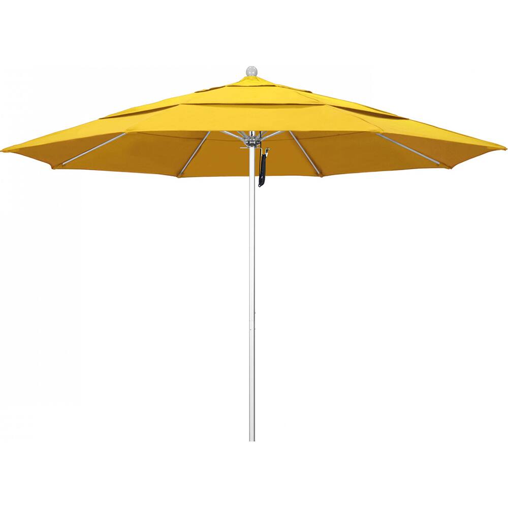 California Umbrella - Patio Umbrellas; Umbrella Diameter (Inch): 132 ; Height (Feet): 8.916 ; Fabric Color: Lemon ; Base Included: No ; Frame Material: Aluminum ; Frame Color: Silver - Exact Industrial Supply