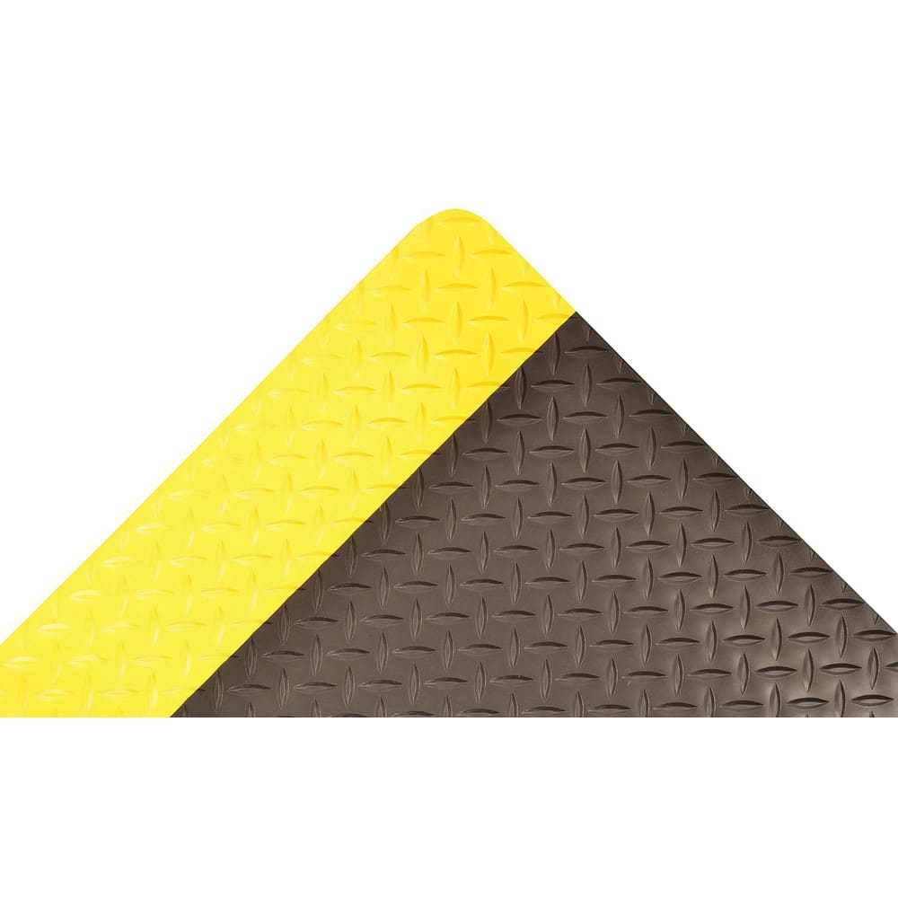 Anti-Fatigue Mat:  900.0000″ Length,  36.0000″ Wide,  9/16″ Thick,  Nitrile Rubber,  Beveled Edge,  Heavy Duty Diamond Plates,  Black & Yellow,  Dry