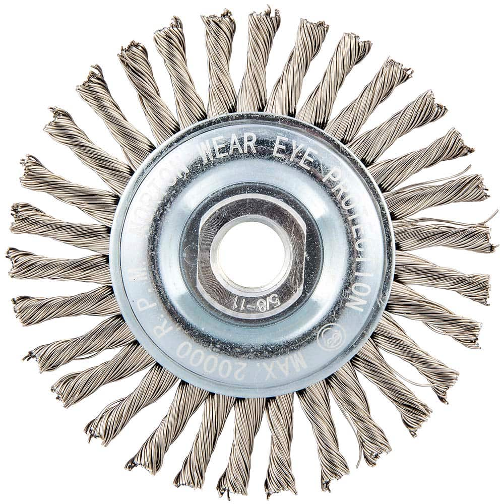 Norton - 4" OD, 5/8-11 Arbor Hole, Stringer Bead Twist Knot Stainless Steel Wheel Brush - All Tool & Supply