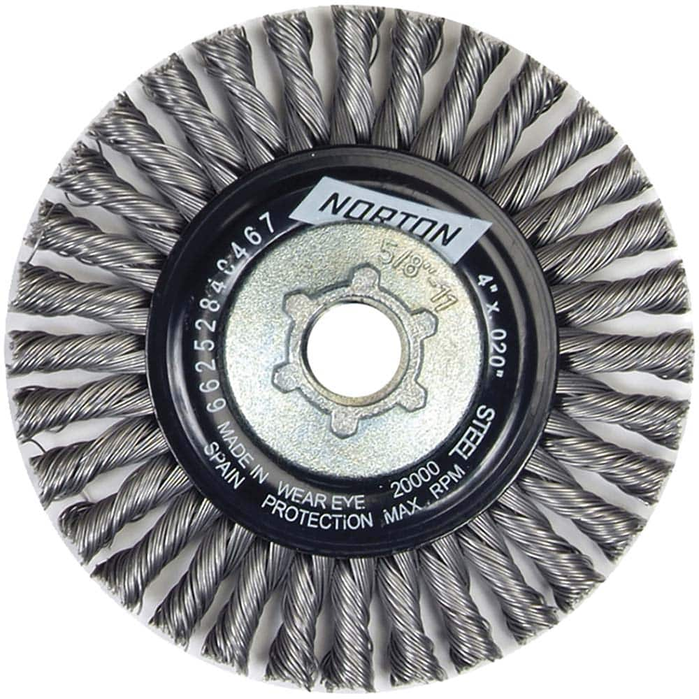 Norton - 4" OD, 5/8-11 Arbor Hole, Stringer Bead Twist Knot Carbon Wheel Brush - All Tool & Supply