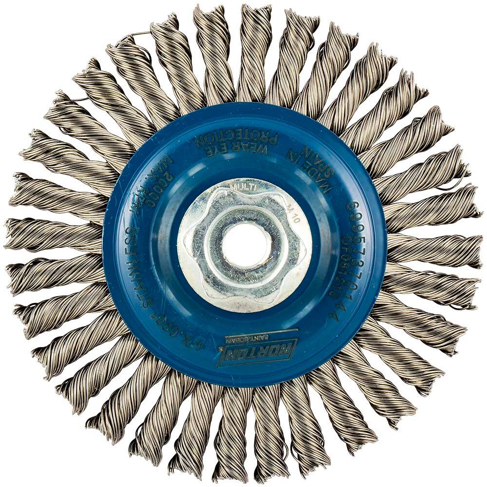 Norton - 4" OD, M10 Arbor Hole, Stringer Bead Twist Knot Stainless Steel Wheel Brush - All Tool & Supply