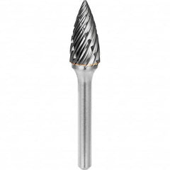 SGS Pro - 3/8" Cut Diam, 1/4" Shank Diam, Tungsten Carbide Steel Cut Pointed Tree Burr - All Tool & Supply