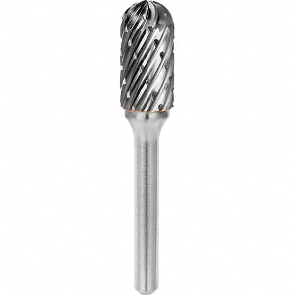 SGS Pro - 3/8" Cut Diam, 1/4" Shank Diam, Tungsten Carbide Steel Cut Ball Nose Cylinder Burr - All Tool & Supply