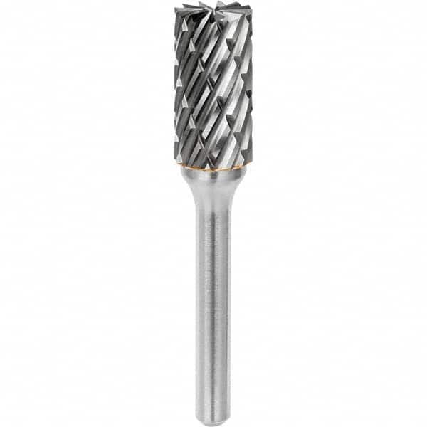 SGS Pro - 3/8" Cut Diam, 1/4" Shank Diam, Tungsten Carbide Steel Cut Cylinder Burr with End Cut - All Tool & Supply